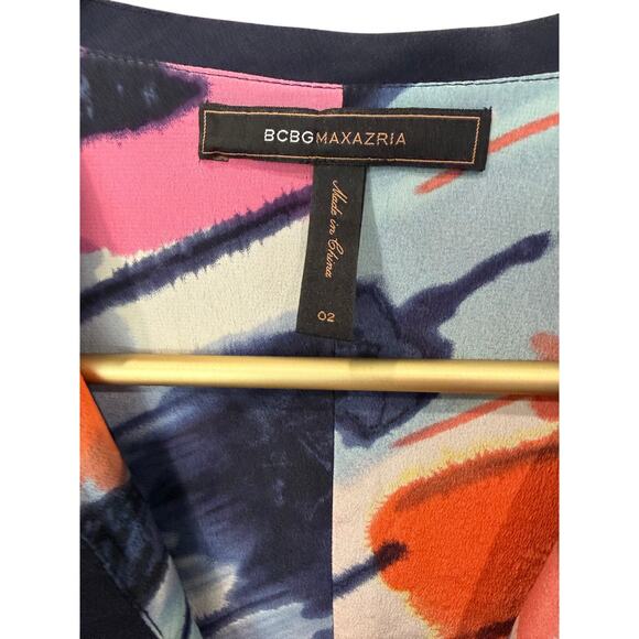 BCBGMAXAZRIA Silk Abstract Print Dress V Neck 3/4 Sleeve Women’s Sz 2 EUC - Picture 3 of 7